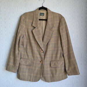 Vtg 80s Koret Womens 10 Blazer Houndstooth Plaid Camel Old Money Academia Preppy